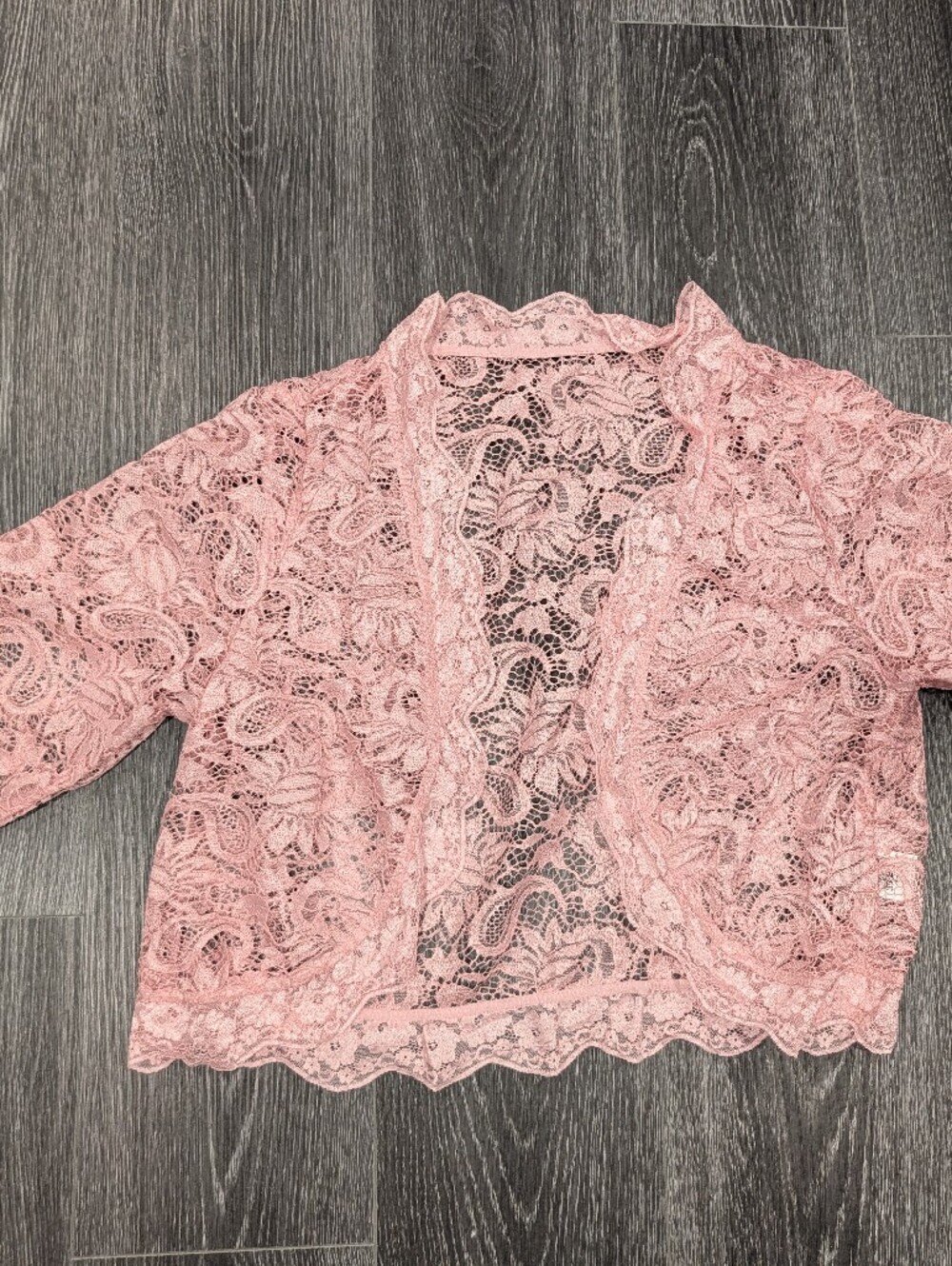Pink Lace Open-Front Cardigan